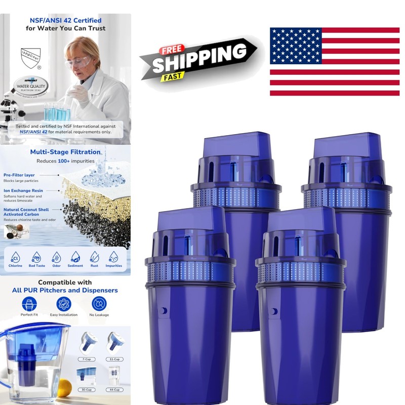 Multistage Filtration Water Filters 4 Pack for PUR Pitchers and Dispensers
