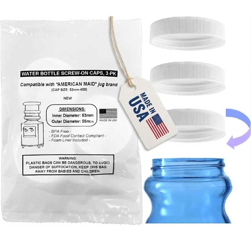 SANITRO Threaded/Screw-On Caps for 3 and 5 Gallon Water Bottle 53mm, White