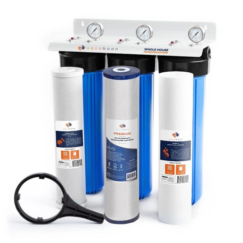 3-Stage Big Blue 20″ Whole House System 1″ Port+,Carbon,Sediment,Polyphosphate