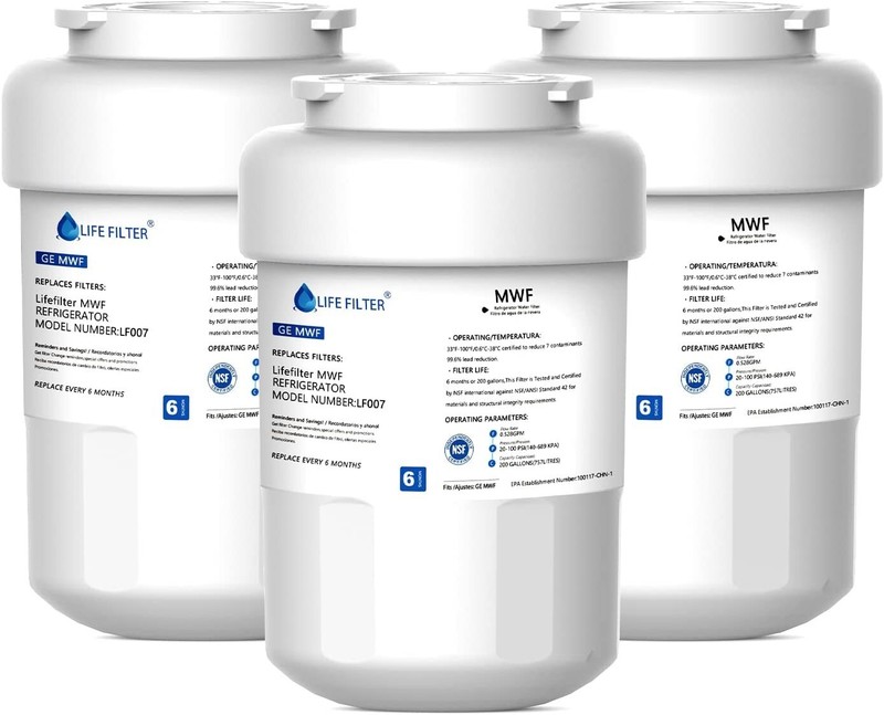 3PK Lifefilter MWF Water Filters fits GE Refrigerators, NSF 42 Replacement