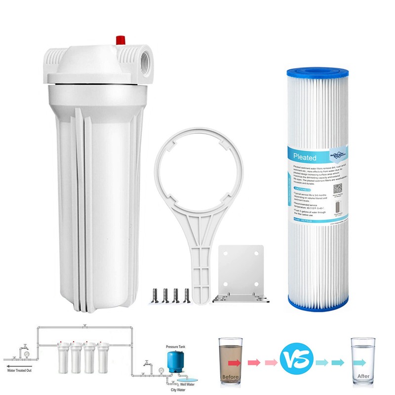 Whole House Water Filter Housing 2.5×10″ Pleated Sediment Filtration for Home RV