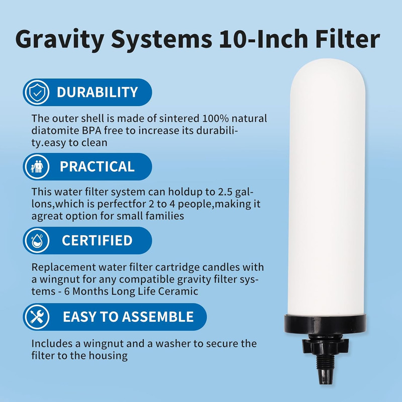 2 Pack 7in Ceramic Water Filter Candle Activated Carbon Gravity Filter System gallery