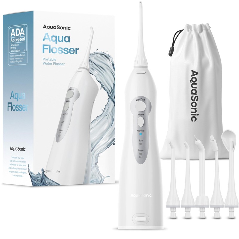 AquaSonic Water Flosser – Cordless Rechargeable 5 Piece Set, White