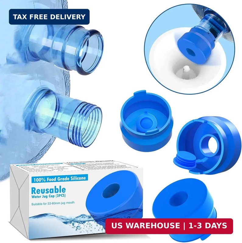 MYLOLF 3 & 5 Gallon Water Jug Cap, 3 Pack Reusable Food Grade Silicone Replaceme