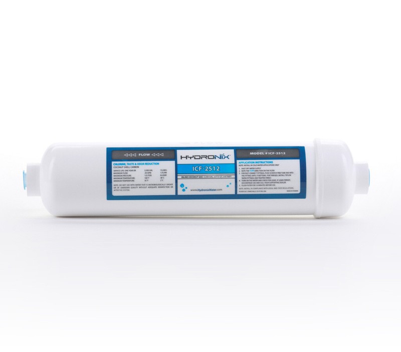Inline RO Post Fridge Ice Coconut GAC Water Filter, 3500 Gal, 1/4" NPT Ports