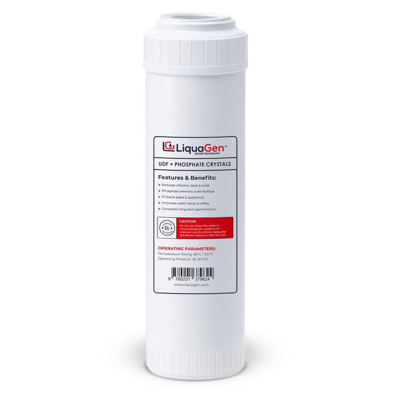 LiquaGen 2.5″ x 10″ GAC/UDF + Phosphate Crystals Cartridge – Scale Reduction