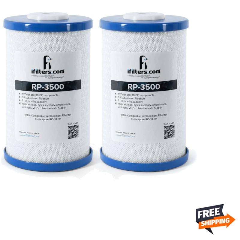 RP-3500 Carbon Water Filter 2-Pack | 0.5 Micron Coconut Shell Block | Water F…