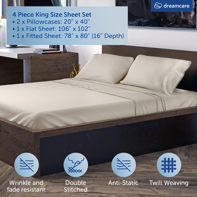 Luxury Bamboo King Size Cooling Sheets Set - 4 Pc Cream Beige gallery