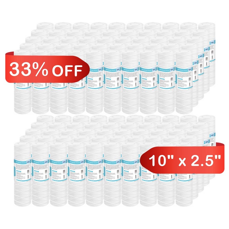 100 Pack 1/5/10/20/30/50 Micron 10″x2.5″ String Wound Well Water Sediment Filter
