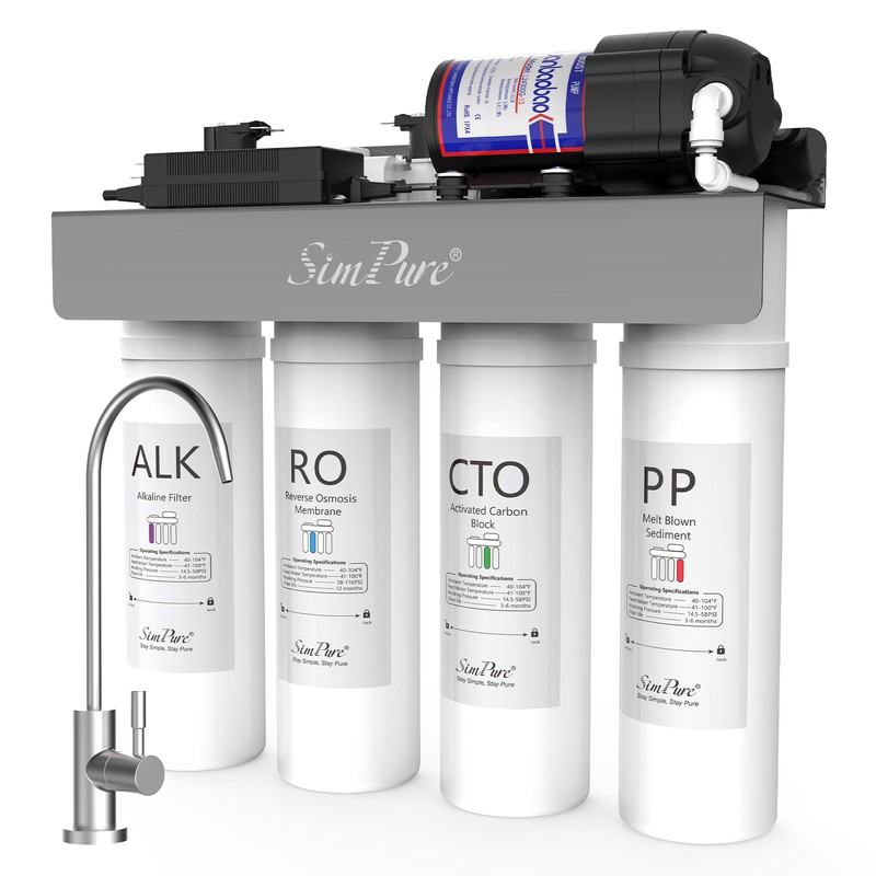 SimPure WP2-400GPD UV Alkaline pH+ Reverse Osmosis Water System+LCD TDS PH Meter gallery