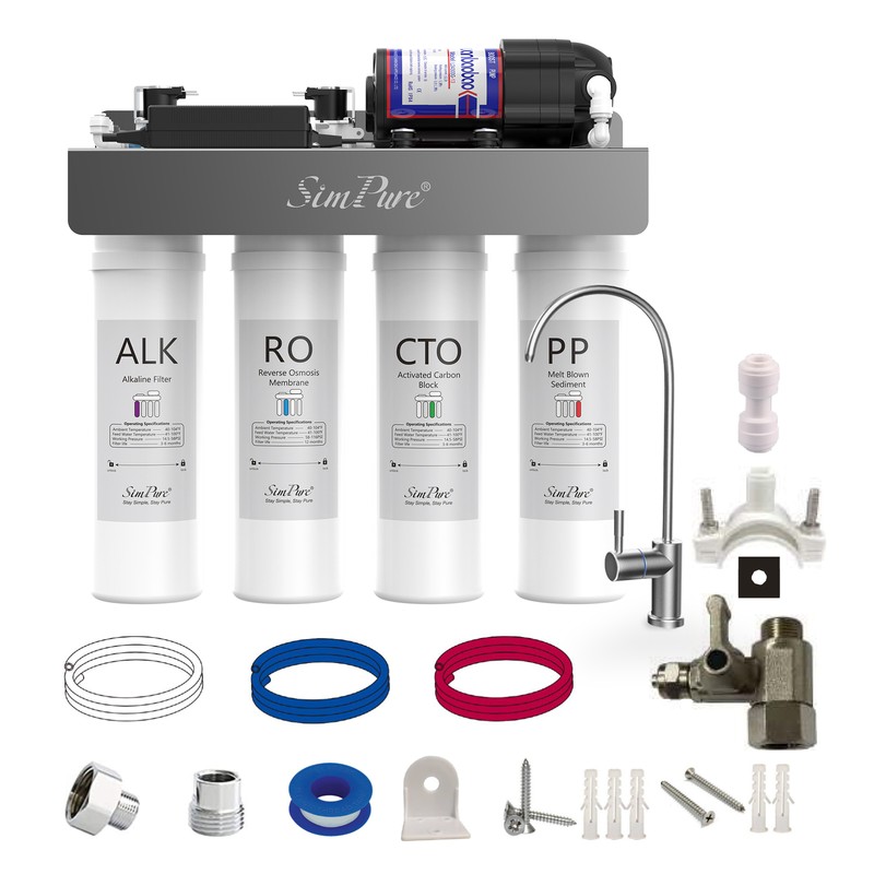 SimPure WP2-400GPD 8 Stage UV Alkaline Reverse Osmosis System Extra Water Filter gallery