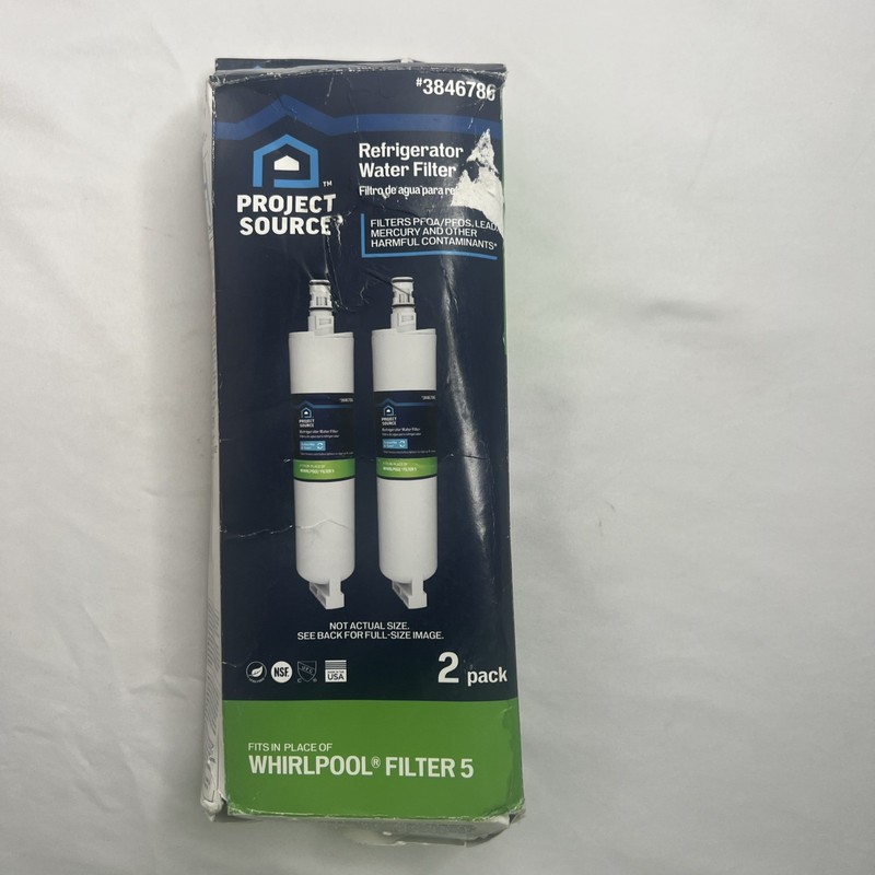 Project Source 2-Pack 6-Month Twist Refrigerator Water Filter #384678 Damage Box