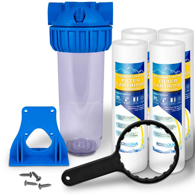 10″ Clear Standard Whole House Water Filter System 4 Sediment 20 Micron Filters