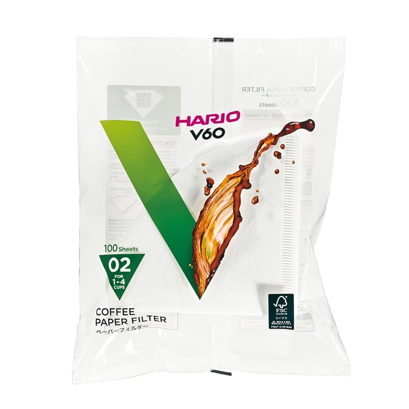 Hario V60 Paper Coffee Filter, Size 02, White, 100ct White