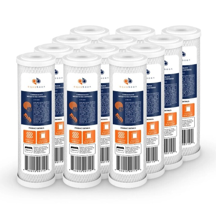 12-Pack of 5µm Carbon Block Coconut Shell Water Filter Cartridge 10″ by Aquaboon