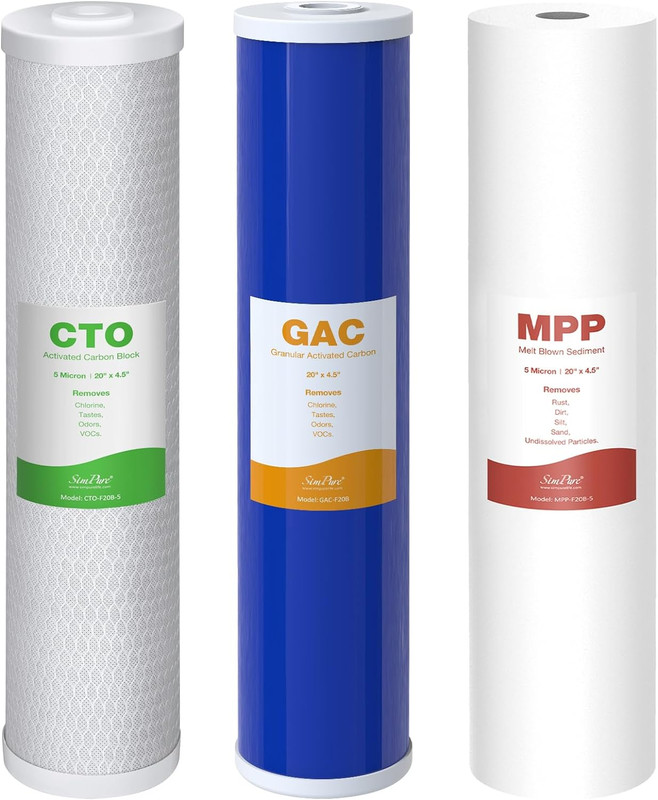 3-Stage Whole House Water Filter Cartridges 20" x 4.5" - 5 Micron Set