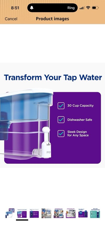 PUR 30-Cup Filter Jug Water Dispenser, Carbon Filter, Blue/White/Clear gallery
