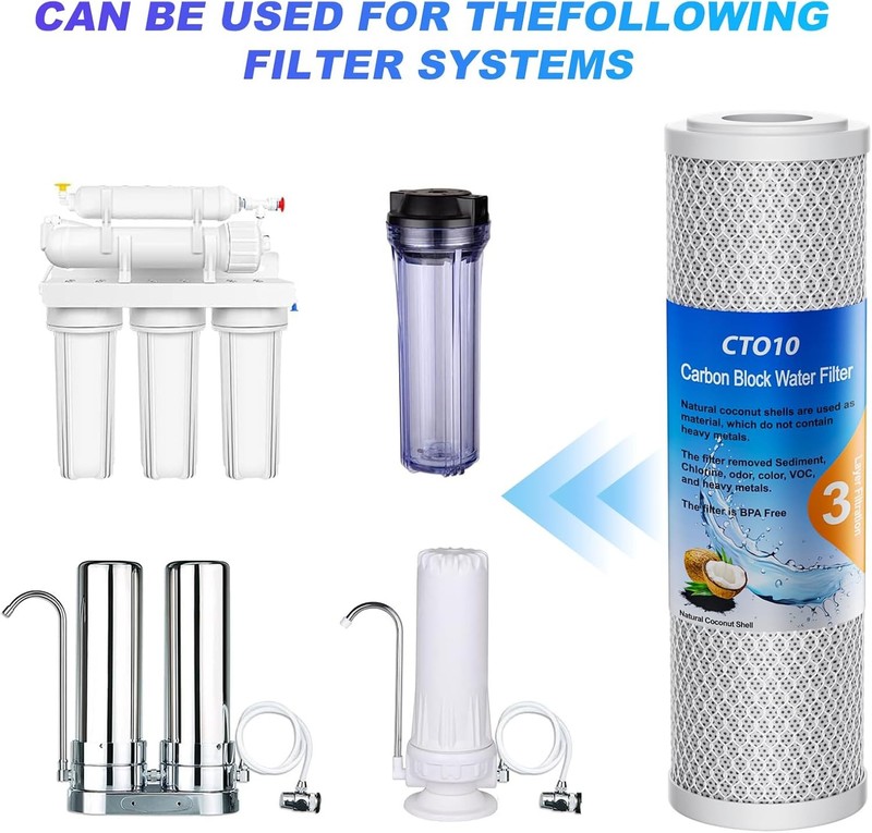 2.5" x 10" Whole House CTO Carbon Sediment Water Filter Cartridge Pack of 4 gallery