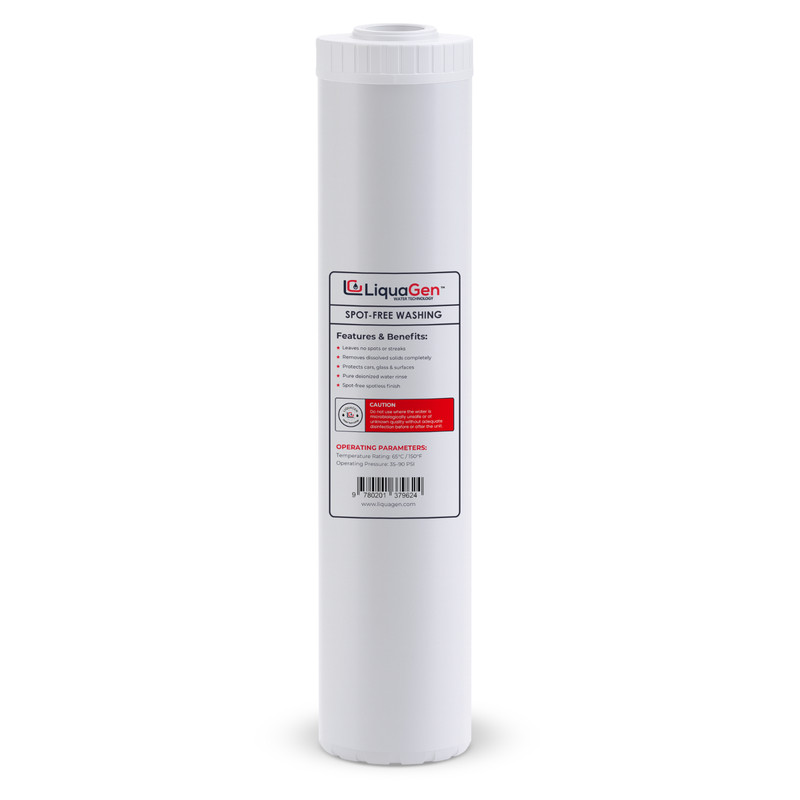 LiquaGen 4.5″x20″ Mixed Bed DI Resin Cartridge – Spot-Free Rinse, Non-Color