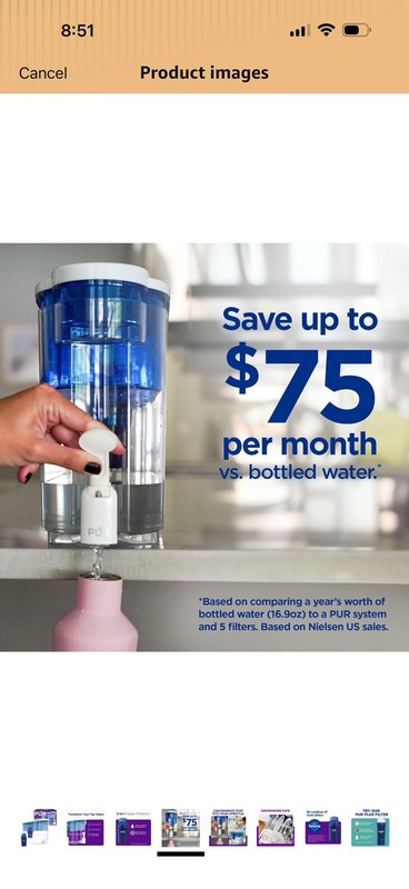 PUR 30-Cup Filter Jug Water Dispenser, Carbon Filter, Blue/White/Clear gallery