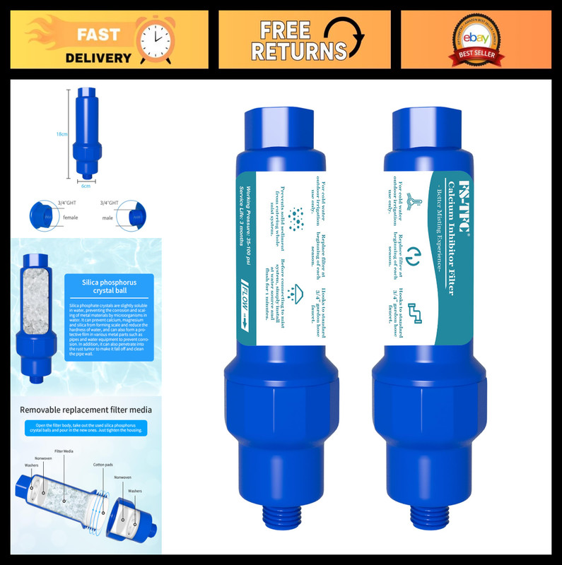 Calcium Inhibitor Filter – Removable Anti-Scale Inline Water Filter 2-Pack for M