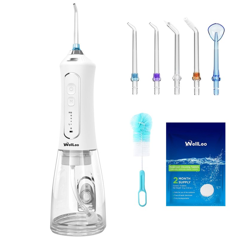 WellLeo Water Flosser for Teeth, 300ML Cordless Oral Irrigator White