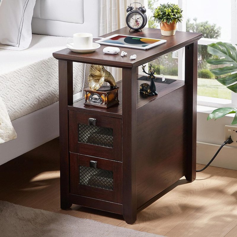 Farmhouse XXL End Table with Charging Station, Narrow Side Table with USB Ports gallery