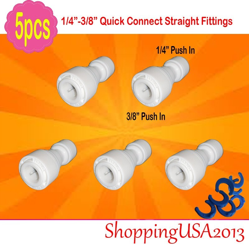 5 Pcs 1/4″-3/8″ Quick Connect Straight Fitting Connection Push In RO Undersink