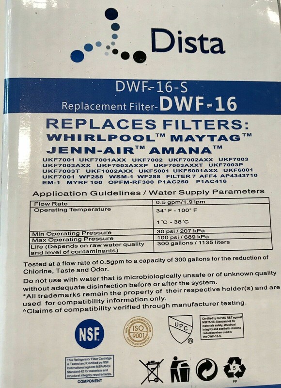 2 Pack Dista DWF-16S Refrigerator Water Filter Compatible With Samsung gallery