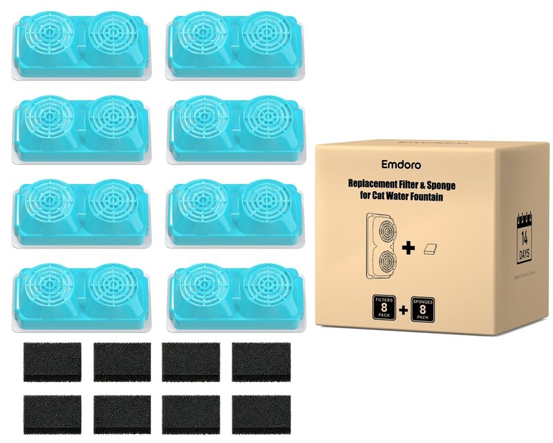 Emdoro Official 8-Pack Replacement Filters and Sponges (4 Months 3.2L, White
