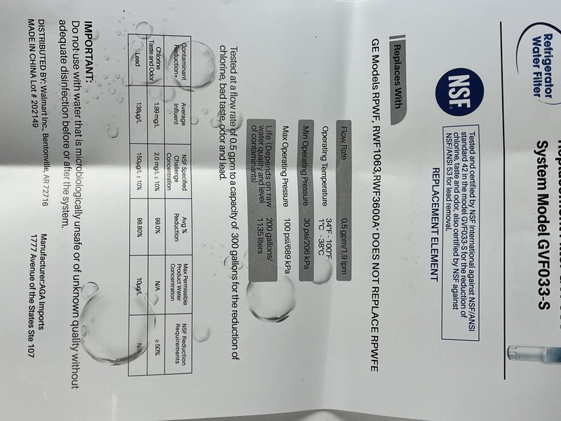 (4) Great Value Refrigerator Water Filter Replaces GE Model RPWF 6months 300 gal gallery
