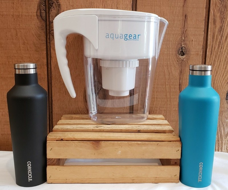 Aquagear Water Filter Pitcher Lead Chlorine PFOA/PFOS *Bonus 2 Corkcicle Canteen