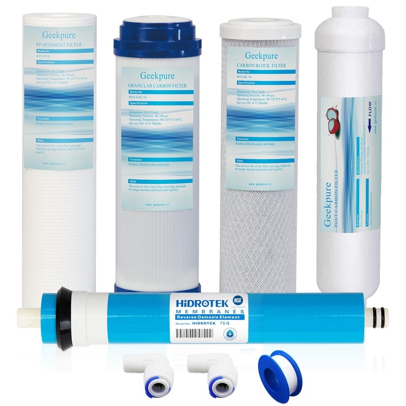 Geekpure 5 Stage Reverse Osmosis Replacement Filter Set with 75 GPD Membrane …