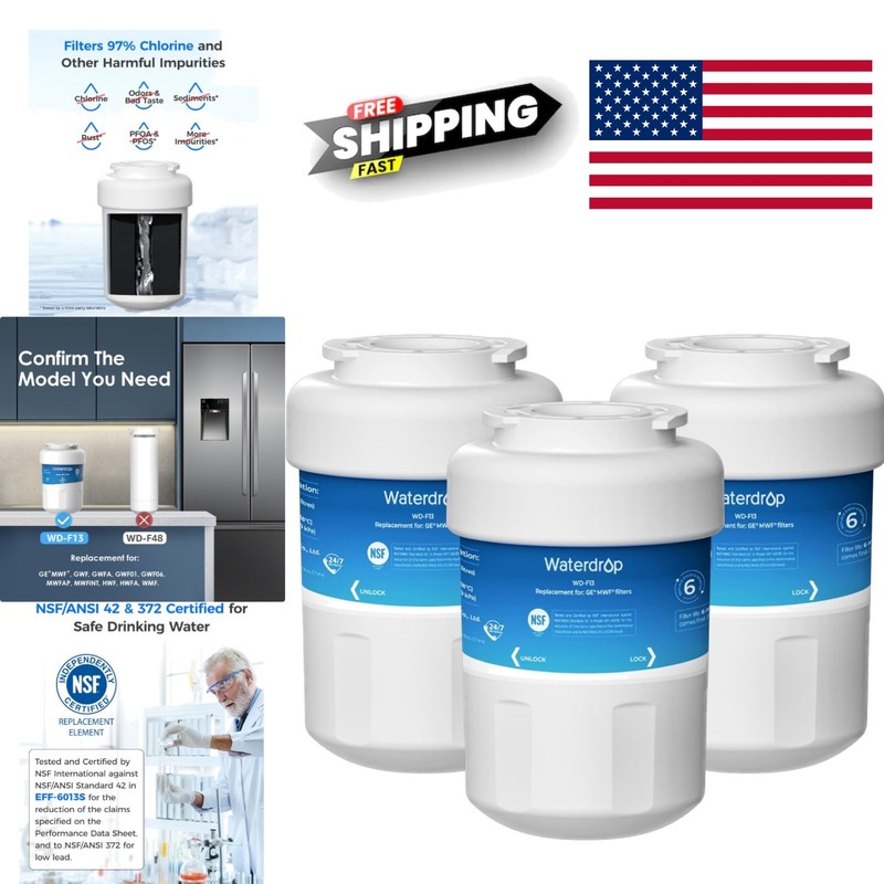 3 Pack Refrigerator Water Filter Replacement with NSF Certification for Safety