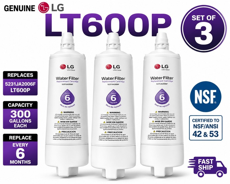 LG LT600P 5231JA2006F Refrigerator Water Filter Set of 3 NSF Genuine Replacement
