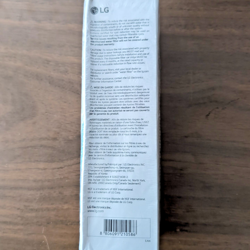 Genuine LG Water Filter Replacement Cartridge LT1000P/PC/PCS - New and Sealed! gallery