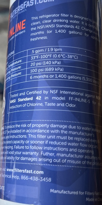 NEW Water Filter Refrigerator 2 FF-INLINE-5 Purifier Quick Connect 1/4" 10"x 2" gallery