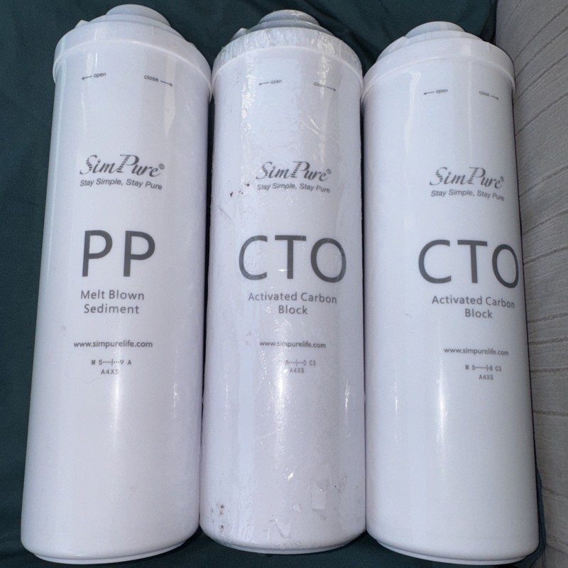 Open box 3 Pack PP & CTO X2 Water Filter Cartridge Replace For SimPure T1-400