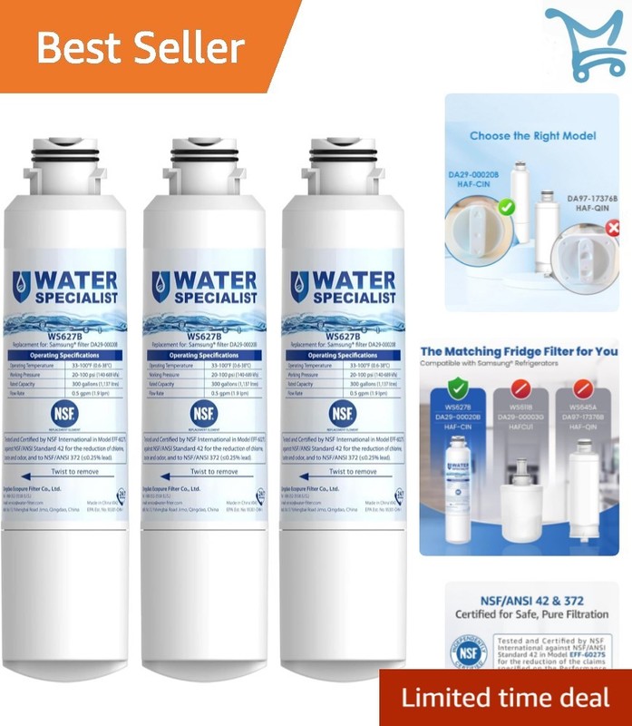 Water Filter Pack 3 Food-Grade Material NSF 42 Fit for Samsung Refrigerators