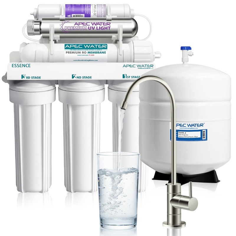 Filter Osmosis Water System 75 GPD 7 Stage UV Sterilizer White Reverse APEC Tier