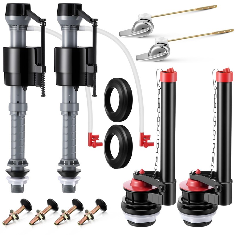 2 PCS 2Inch Toilet Flusher Replacement Kit Fill Valve Flapper Flush Handle