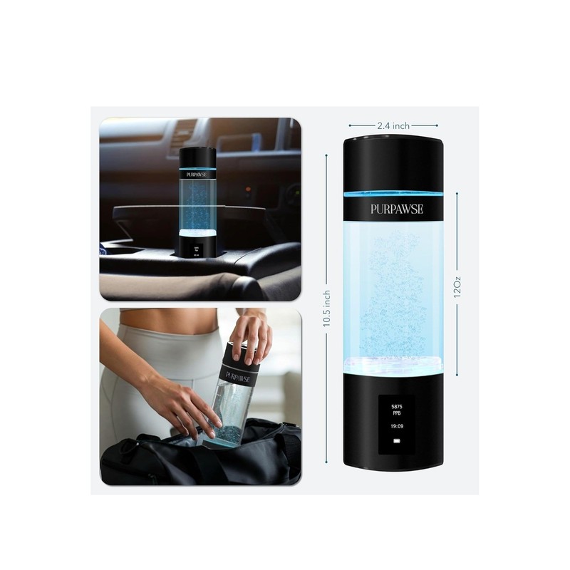 Purpawse Premium Hydrogen Water Bottle 6000 PPB SPE PEM UV Light 7.7oz Sealed gallery