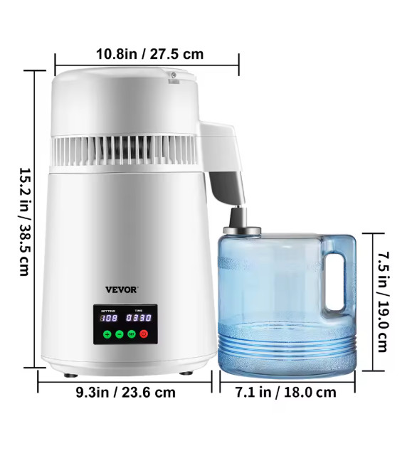 SucceBuy 4L Water Distiller Purifier Filter 1 L/H Distilling Speed Dispenser