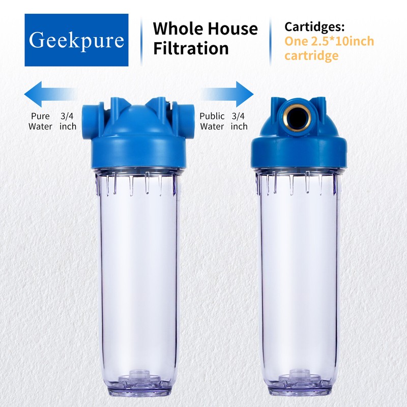 Geekpure 10-Inch Whole House Clear Filter Housing - 3/4"NPT Brass Port-2.5"x 10" gallery