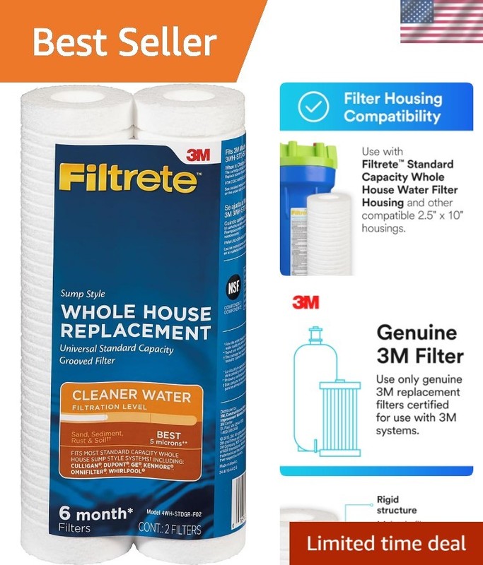 Standard Capacity Whole House Grooved Water Filter, 5 Microns, Universal Filt…