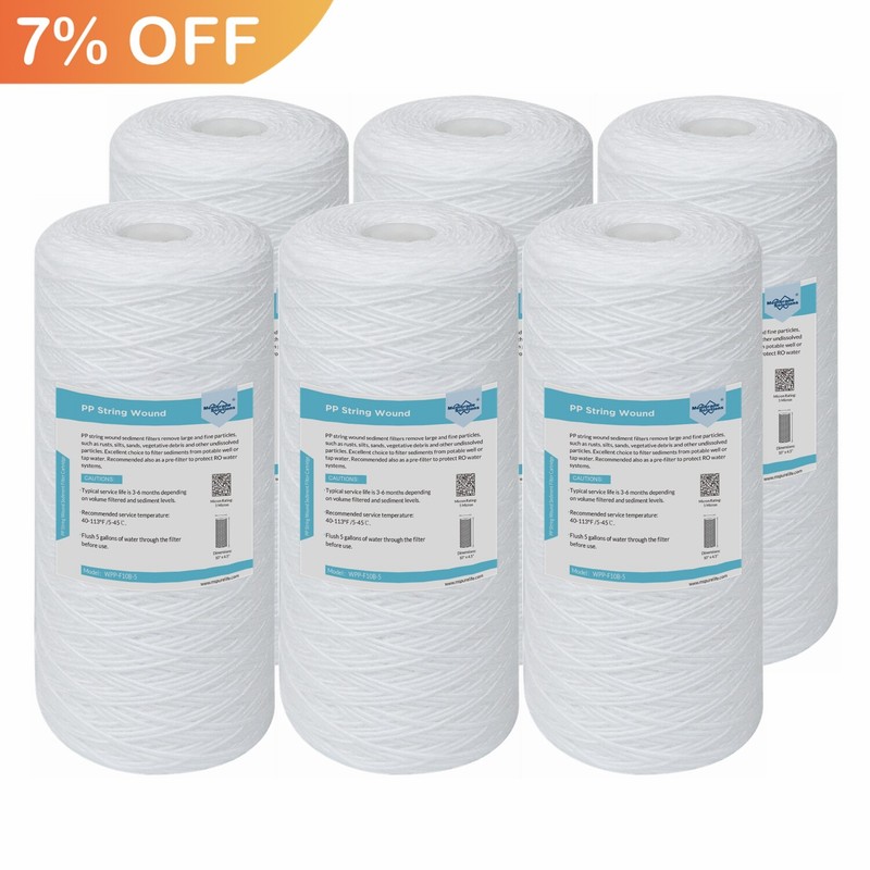 6 Pack 10″ x 4.5″ String Wound Sediment Water Filter for Big Blue 1/5/10 Micron