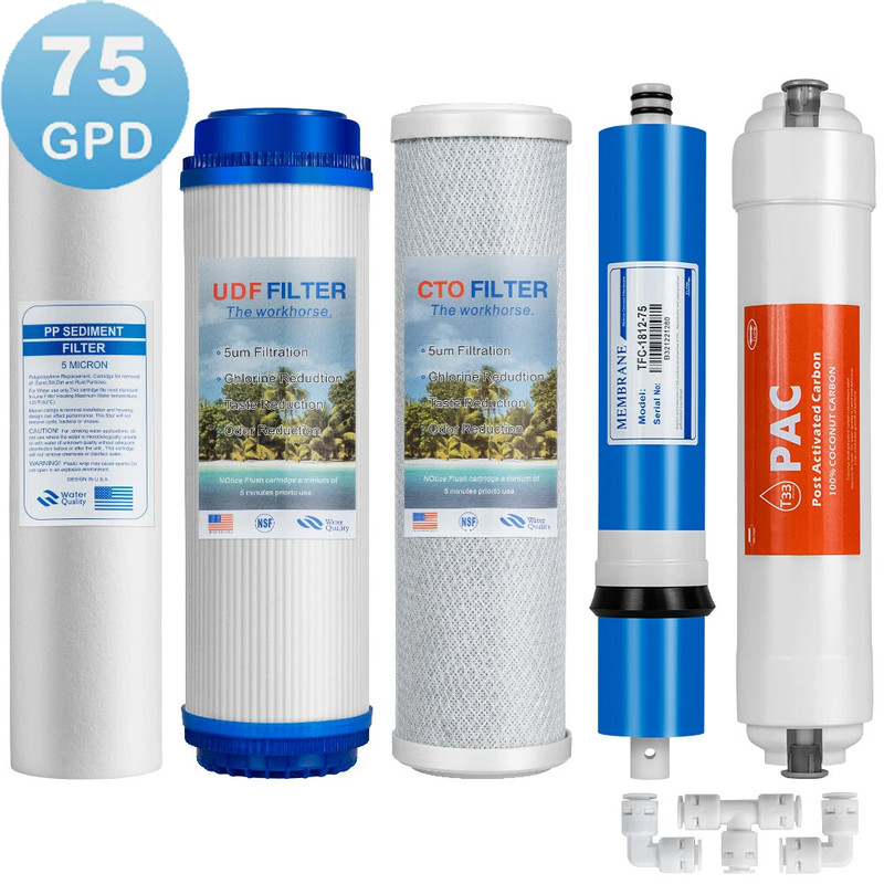 5 Stage Reverse Osmosis System Water Filter with 75GPD RO Membrane 5-Pack Set US