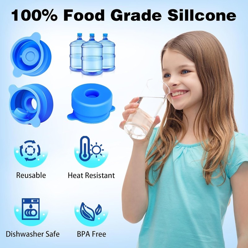 6 PCS] 3 & 5 Gallon Water Jug Cap - 55mm Food Grade Silicone Reusable Bottle ... gallery