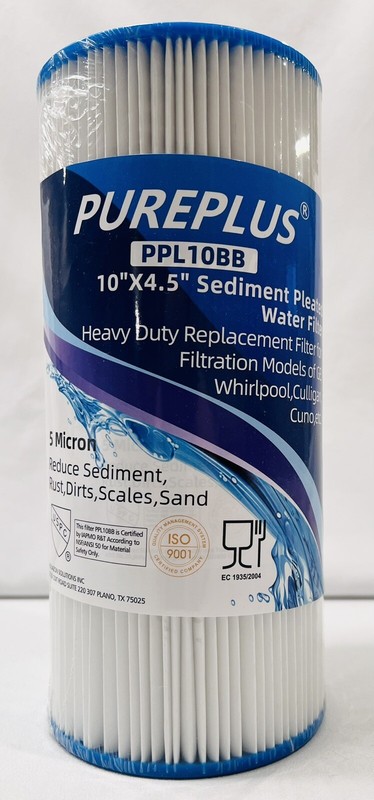 PurePlus Sediment Pleated Water Filter 10″ x 4.5″ PPL10BB Sealed