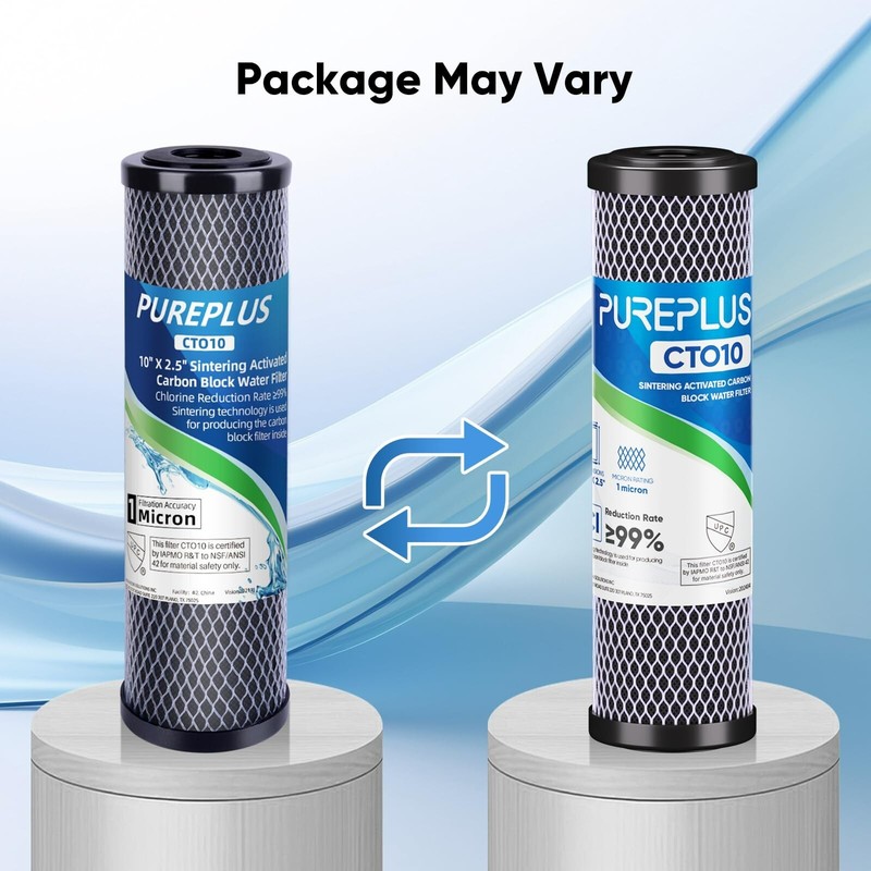 Whole House CTO Carbon Water Filter Cartridge 1 Micron 2.5" x 10" 4PACK gallery